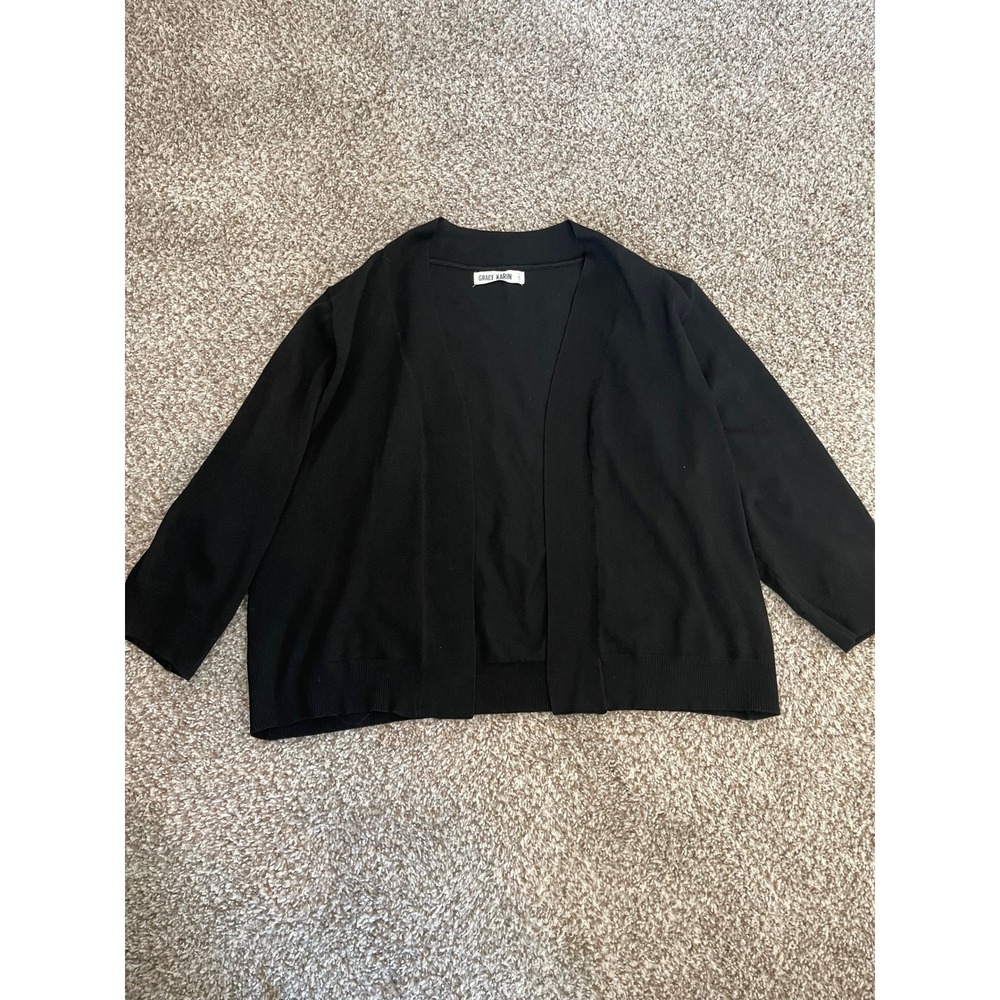 Grace Karin Womens Black Open Front 3/4 Sleeve Cropped Cardigan Sweater 2XL